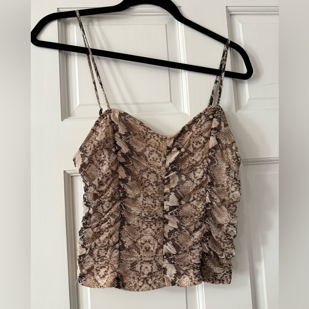 Moa Moa Cream and Brown Snakeskin Ruched Camisole